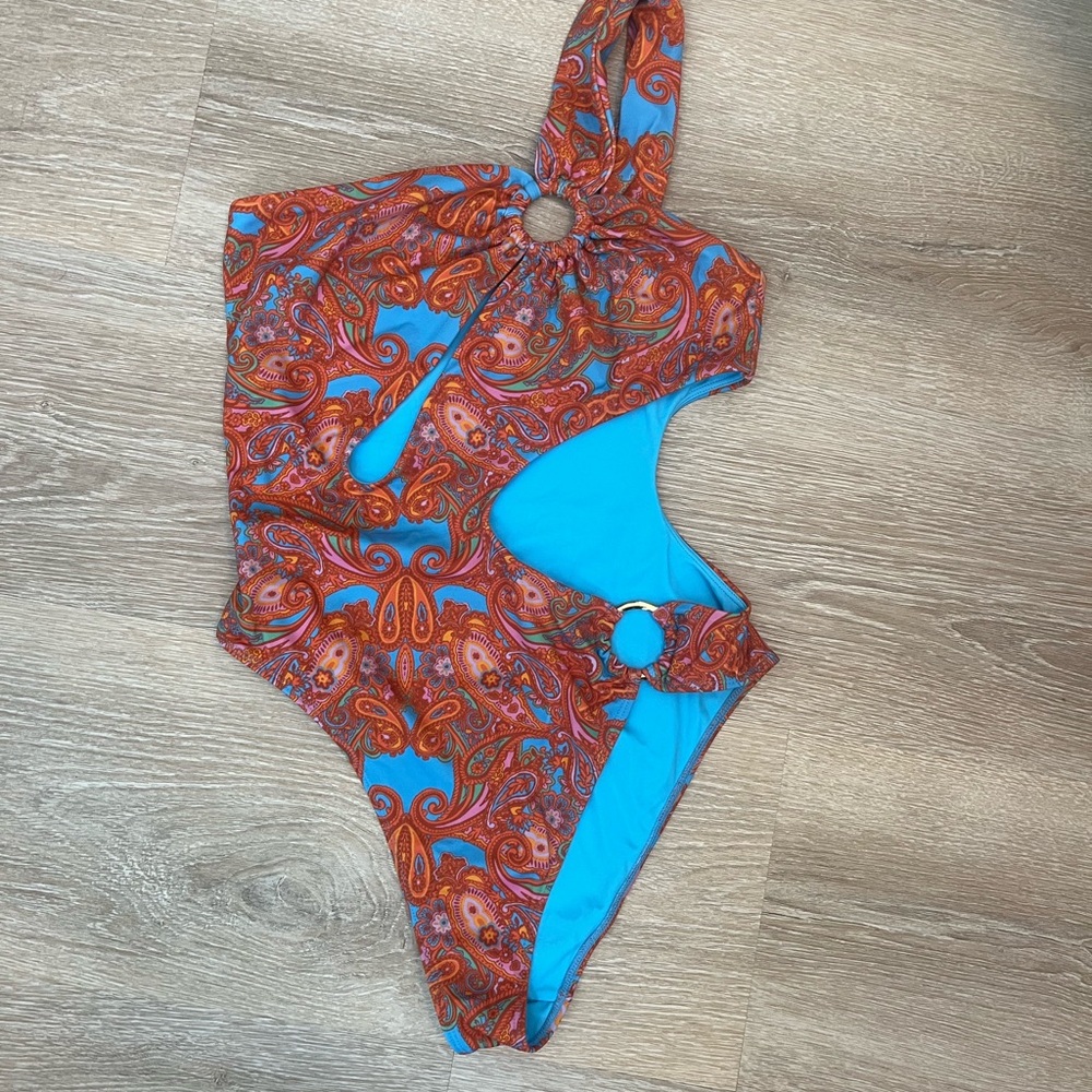 PacSun Paisley Cut Out Blue and Orange Swimsuit